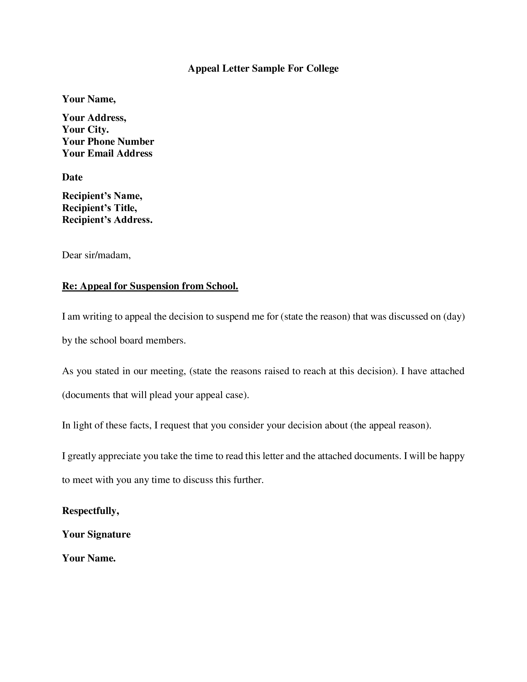 School Suspension Appeal Letter Sample